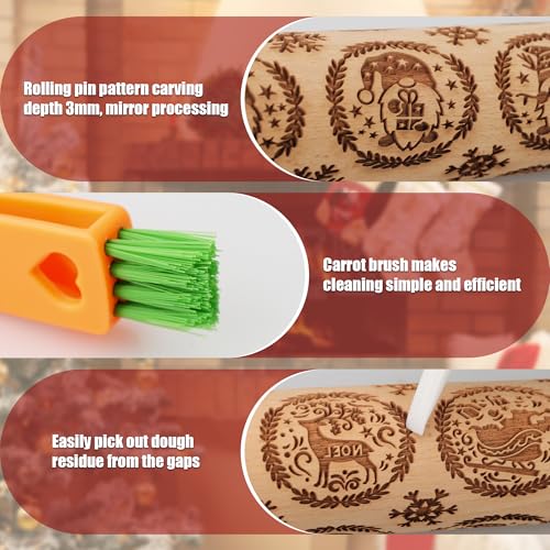 17" Wooden Rolling Pin with Cleaning Brush D57890