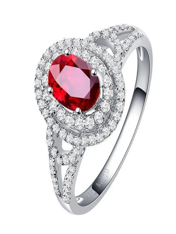 14k White Gold Oval Cut Ruby and Diamond Engagement Ring F731