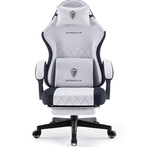Beige Fabric Ergonomic Gaming Chair with Footrest Q130