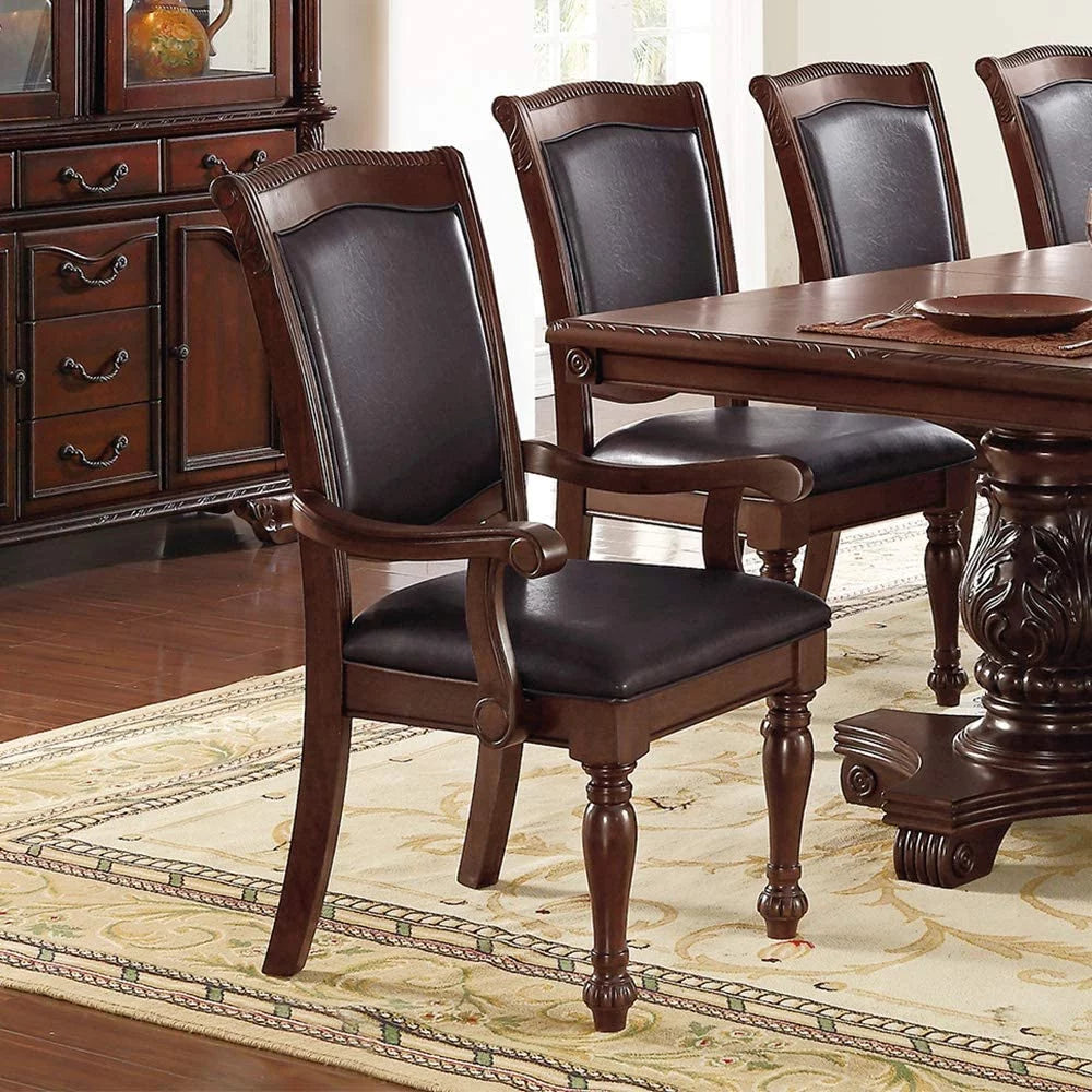 Set of 2 Brown Faux Leather Upholstered Rubberwood Arm Chairs W3356