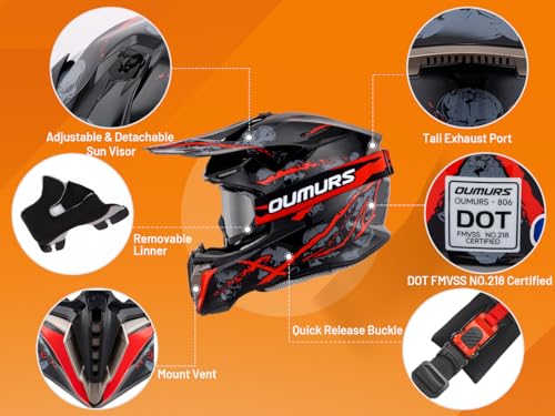Adult ATV Dirt Bike Helmet Dual Visor with Gloves & Mask Adjustable Sun Visor Motorcycle Helmet Q256209