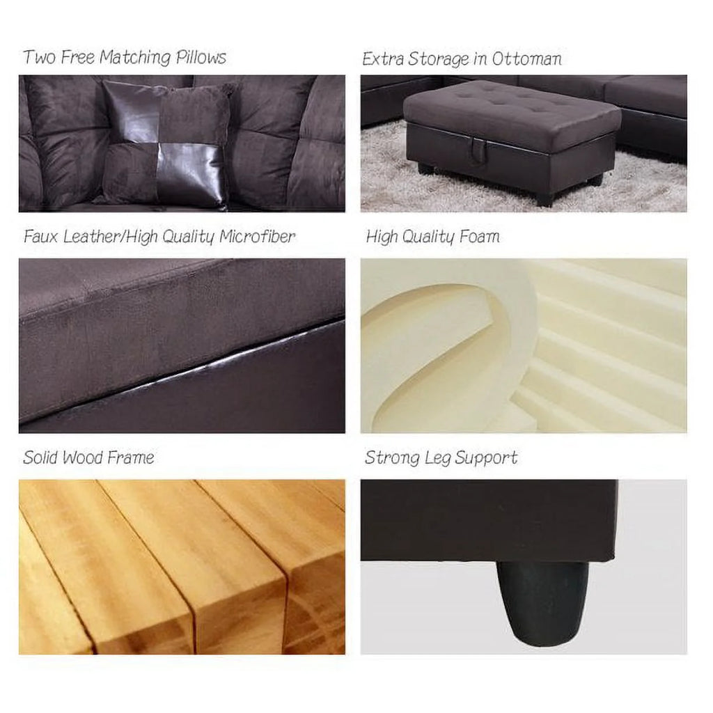 103.5" Wide Corner Microfiber Sectional Sofa with Storage Ottoman N22911