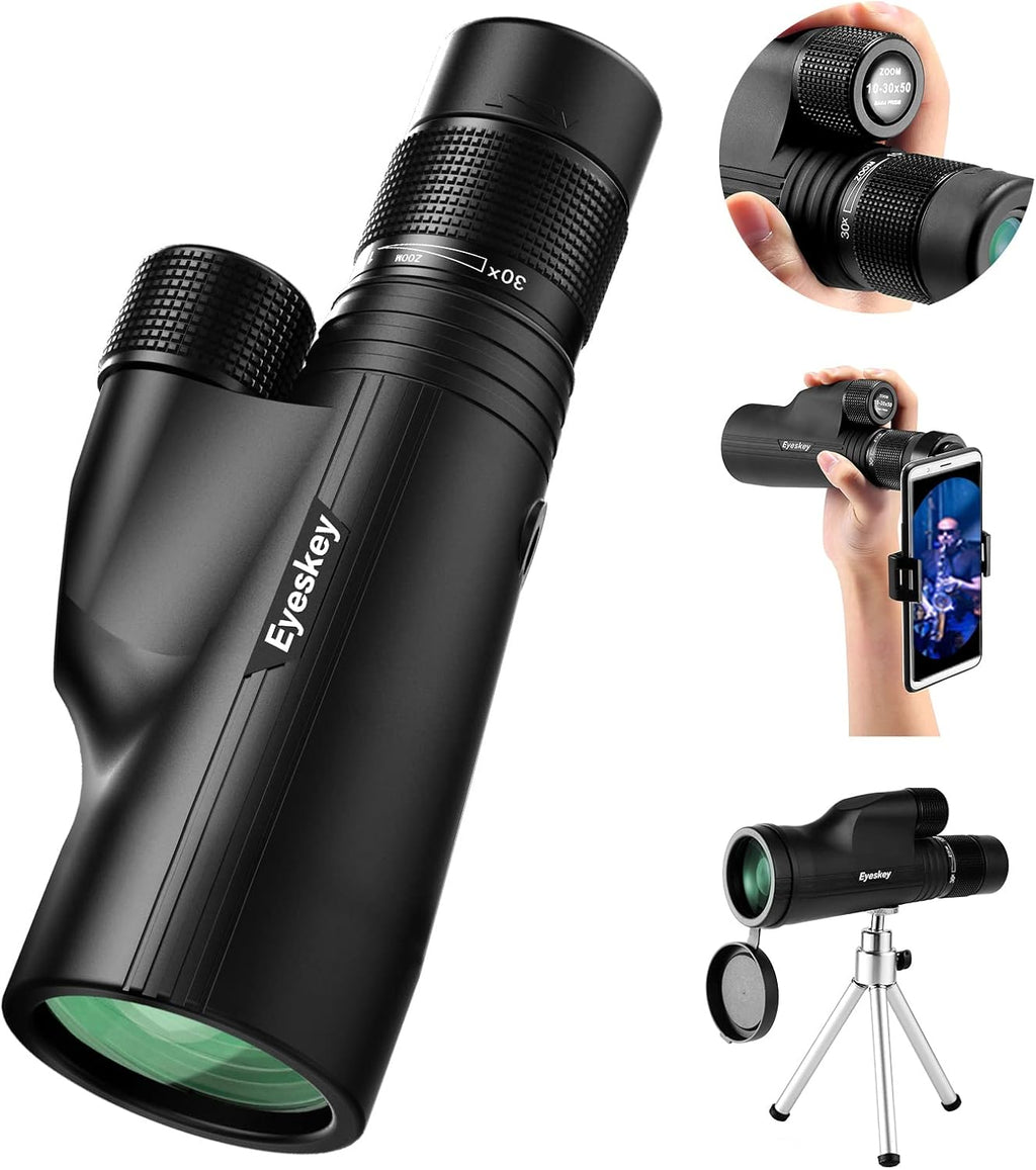 10-30X50 HD BAK4 Prism Monocular Telescope with Smartphone Adapter & Tripod P994709
