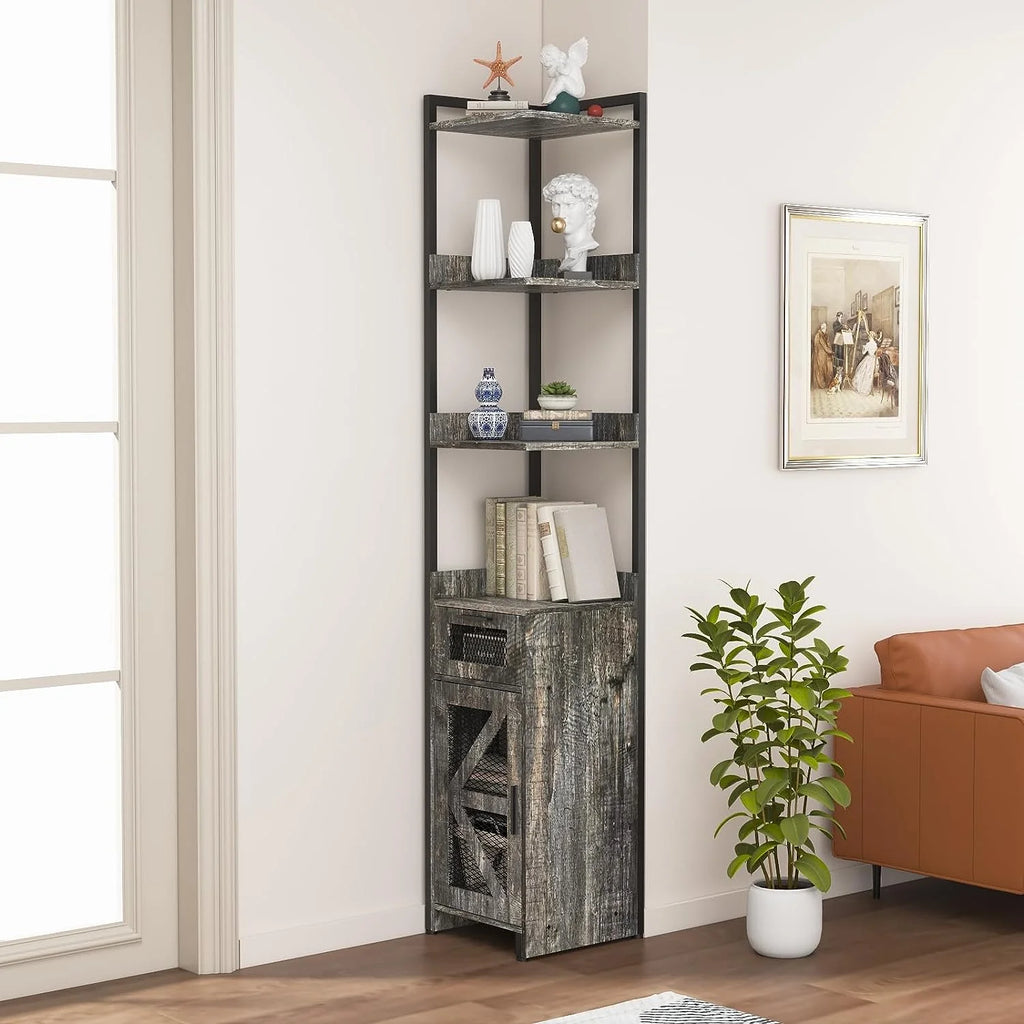 Grey 7-Tier Corner Cabinet with Drawer Z294804