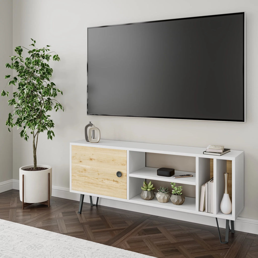 White Oak 2 Tier TV Stand with Doors T62001