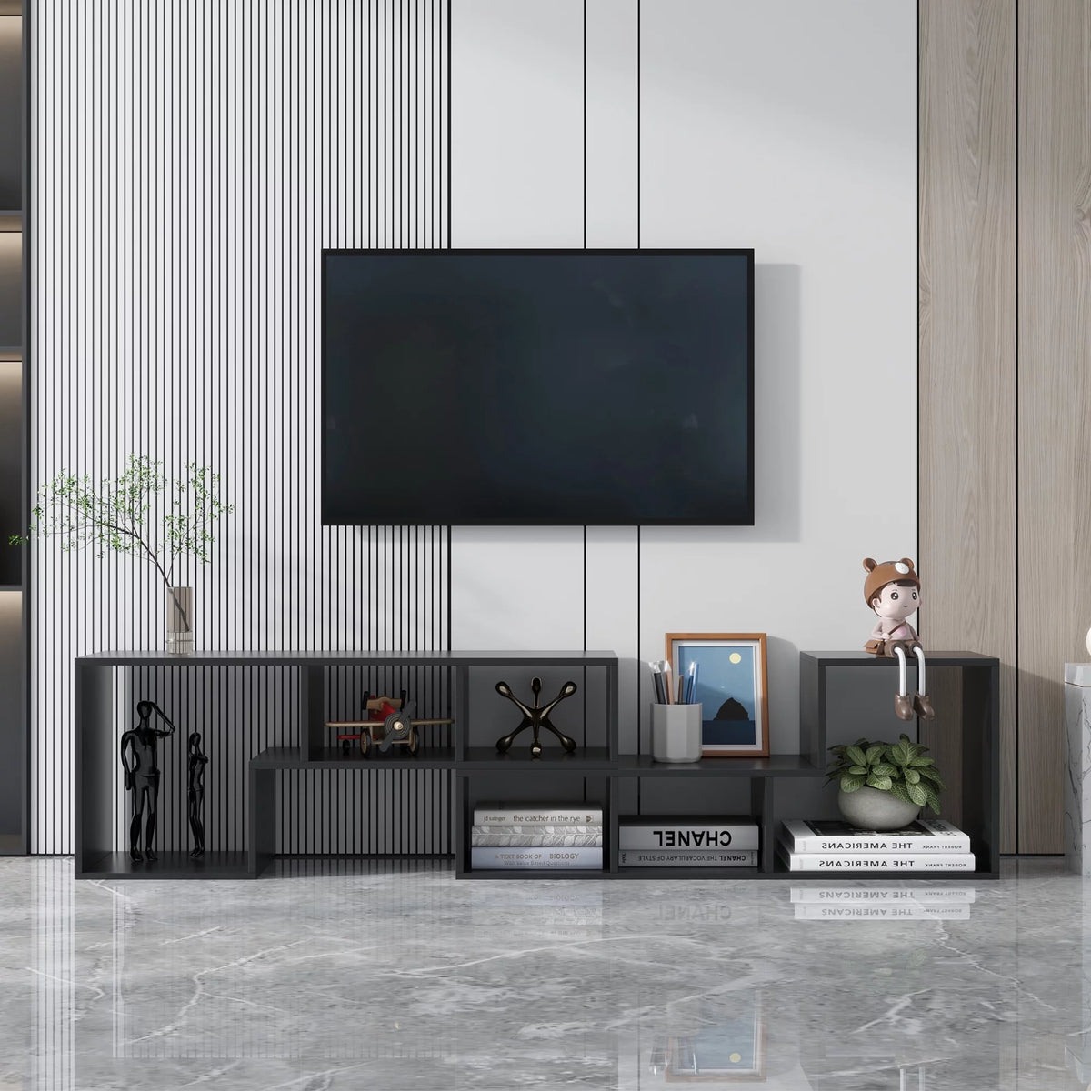 Black L Shape Wood TV Stand 41*17*12 Inch U948514