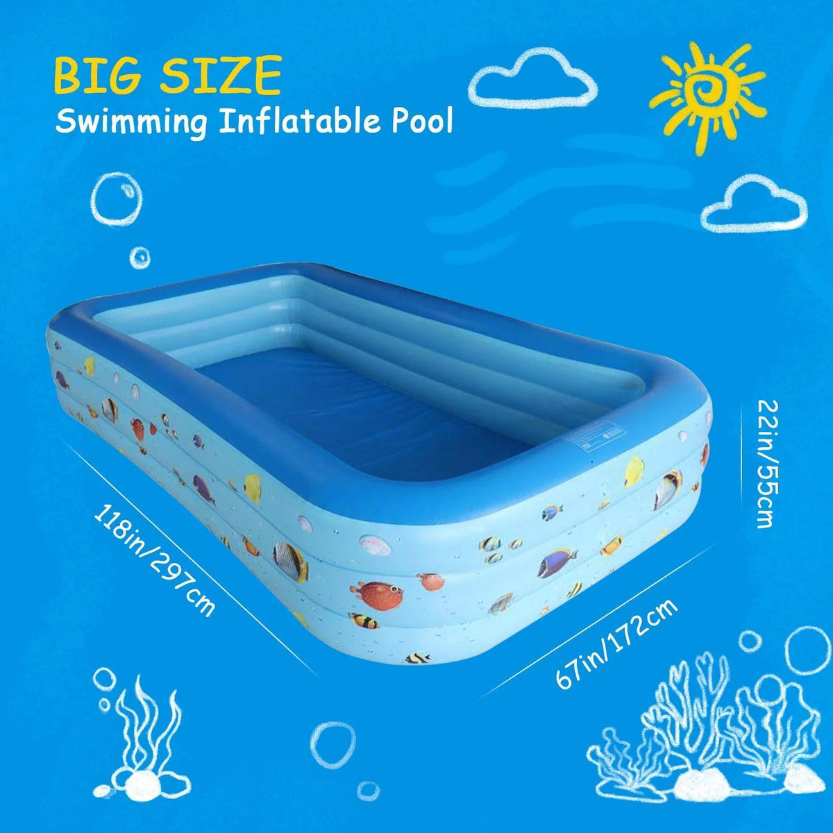 Inflatable Pool 9.83 x 6 x 1.83 ft Rectangular Thickened H237545
