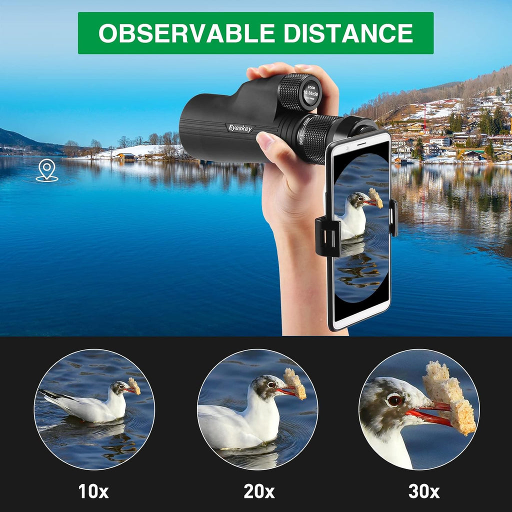 10-30X50 HD BAK4 Prism Monocular Telescope with Smartphone Adapter & Tripod P994709