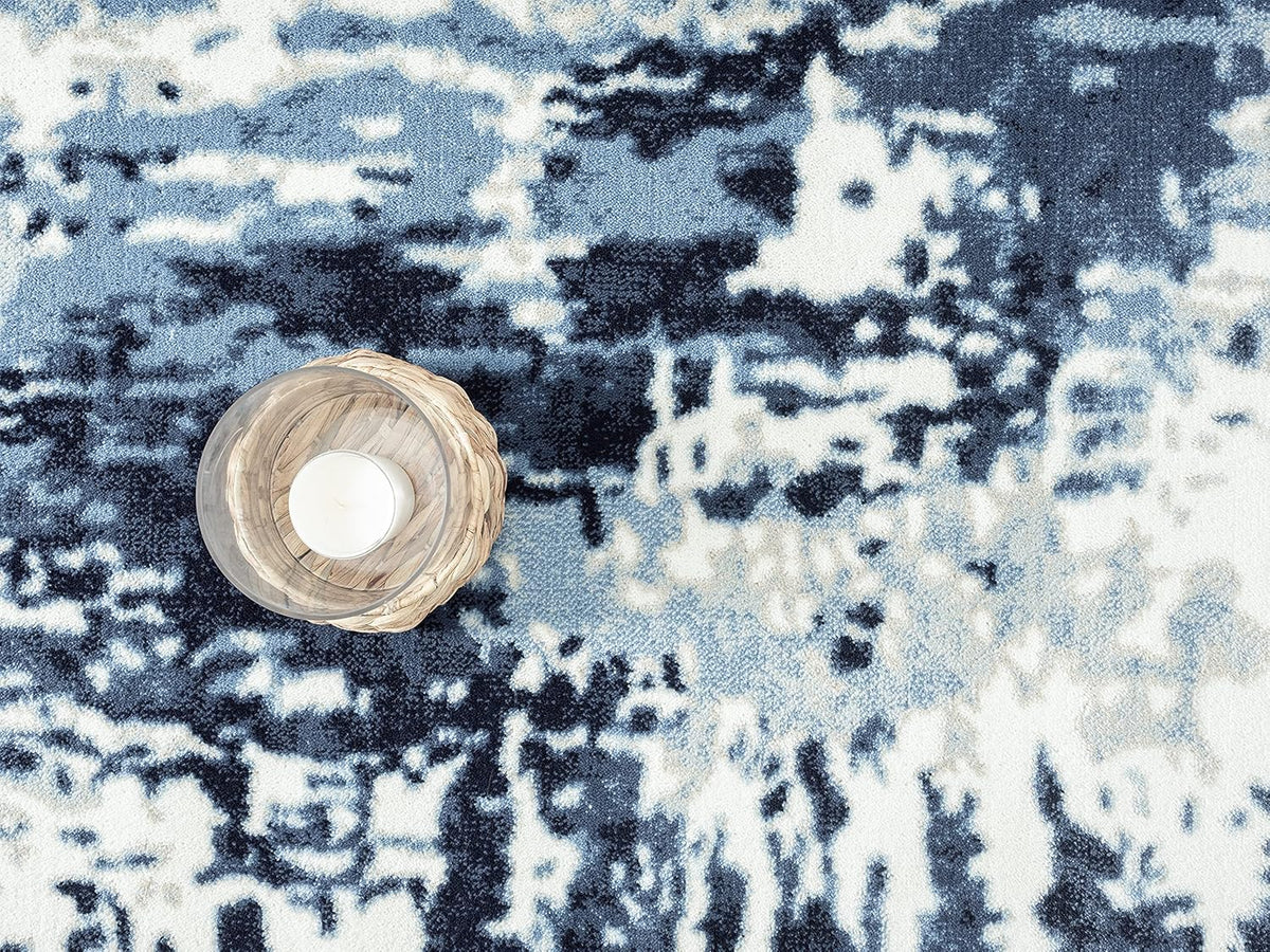 Blue White Grey Contemporary 5' 3" x 7' 6" Non-Shed Area Rug N576820