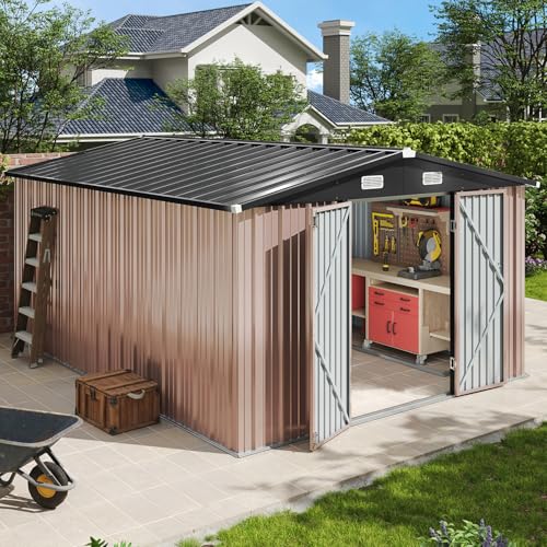 12x10 FT Brown Metal Steel Storage Shed C539171