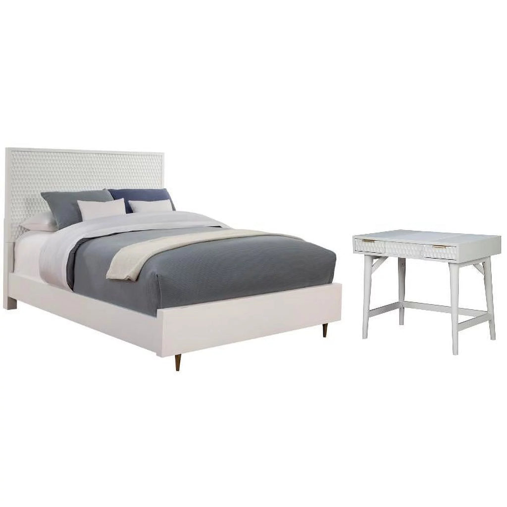 White Full Panel Bed & Bedroom Vanity 2-Piece Set I745309
