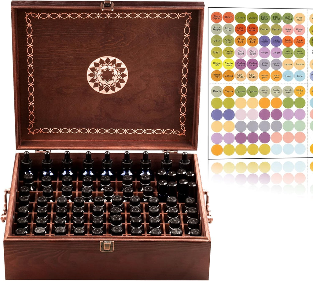 69 Bottle Wooden Essential Oil Storage Box with 2 Carry Handles U7945