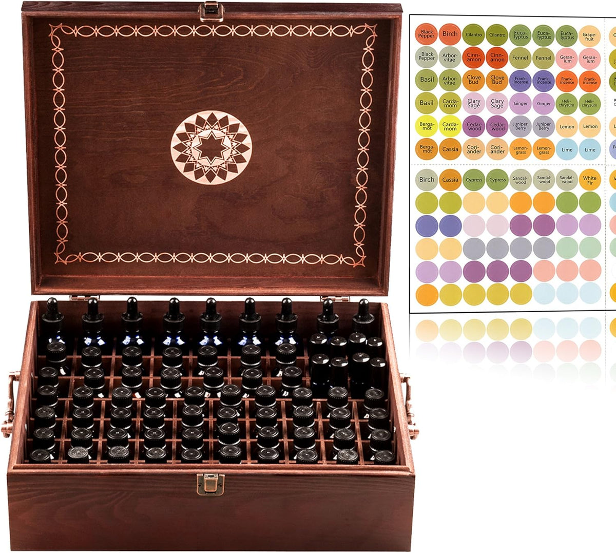 69 Bottle Wooden Essential Oil Storage Box with 2 Carry Handles U7945
