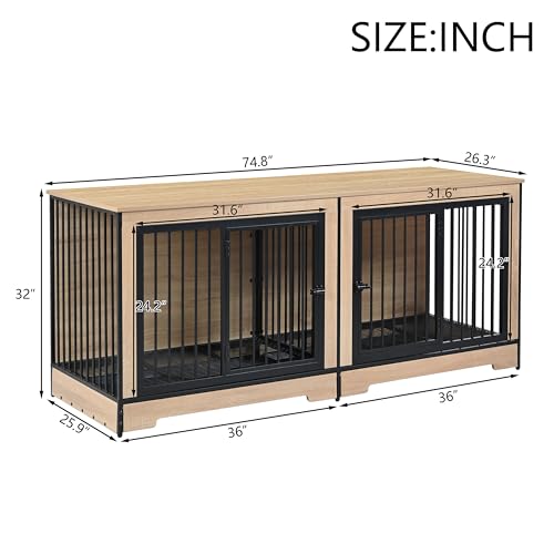 XL Double Large Wooden Dog Crate Furniture with Tray & Partition B5812