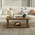 Yellow Brown Solid Pine Wood Coffee Table with Storage Shelf K123