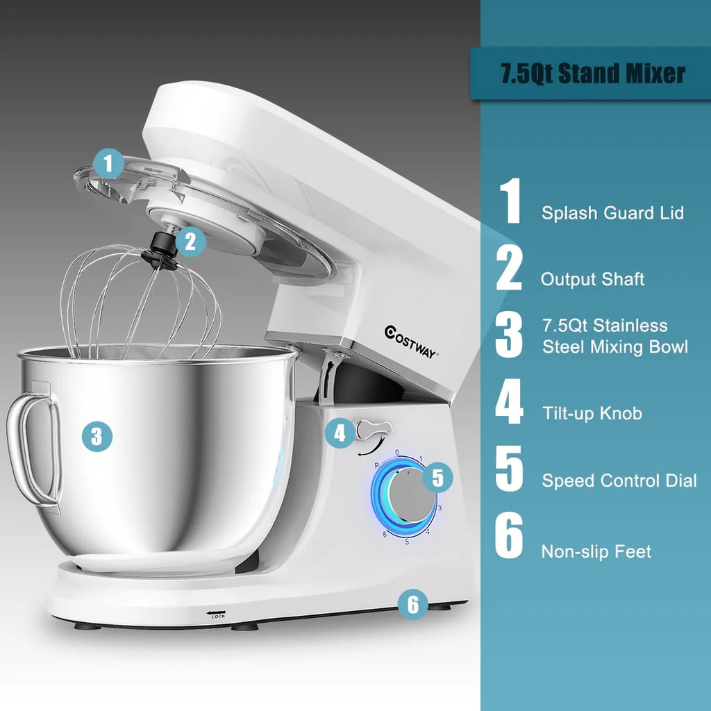7.5 Qt 6 Speed 660W Tilt-Head Stand Mixer White M580351
