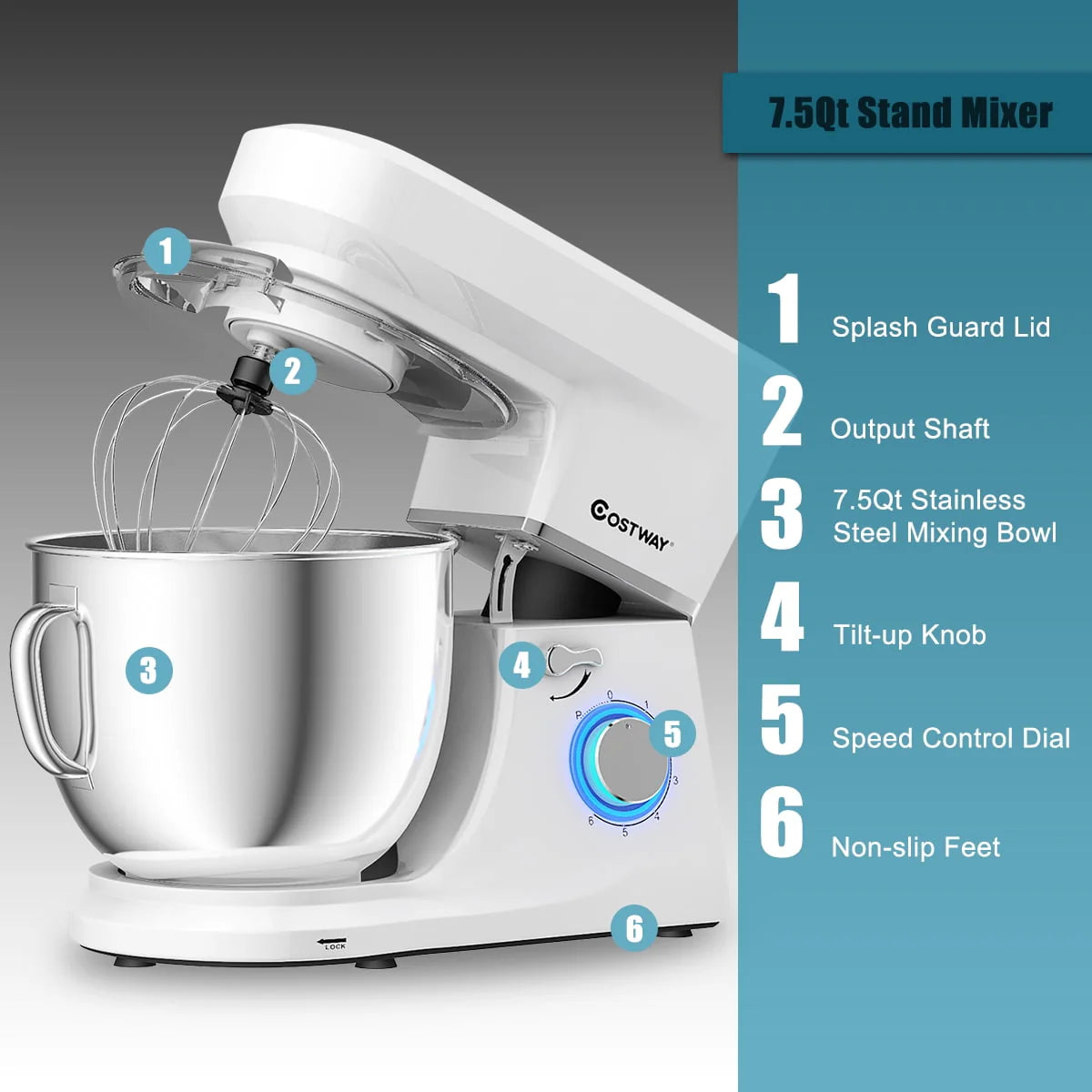 7.5 Qt 6 Speed 660W Tilt-Head Stand Mixer White M580351