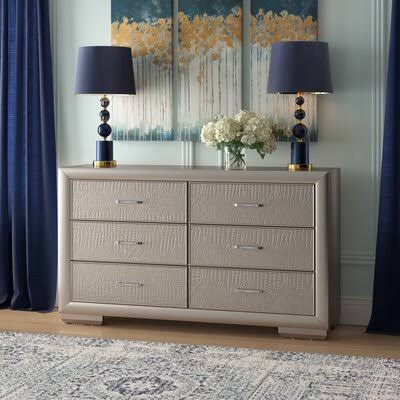 6 Drawer Double Dresser Silver Champagne R3593