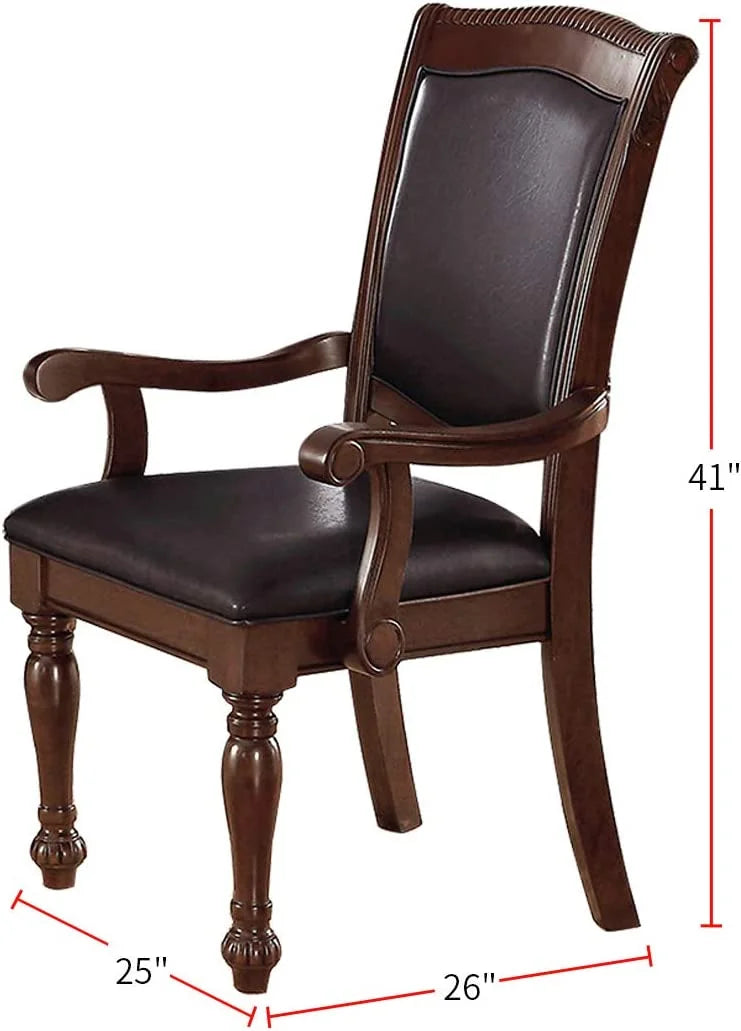 Set of 2 Brown Faux Leather Upholstered Rubberwood Arm Chairs W3356