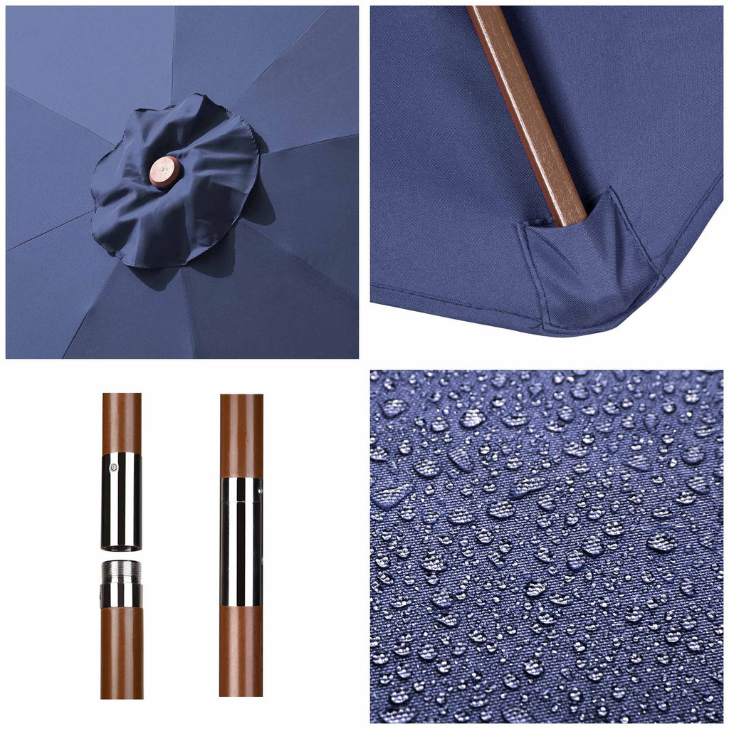 9ft Wooden Pole Patio Umbrella 8 Ribs U859019