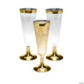 Clear Plastic Champagne Flutes with Gold Trim 25 Ct E5882