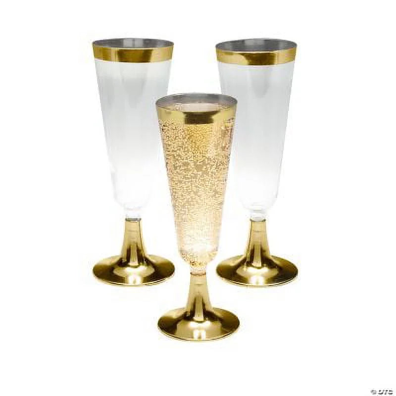 Clear Plastic Champagne Flutes with Gold Trim 25 Ct E5882