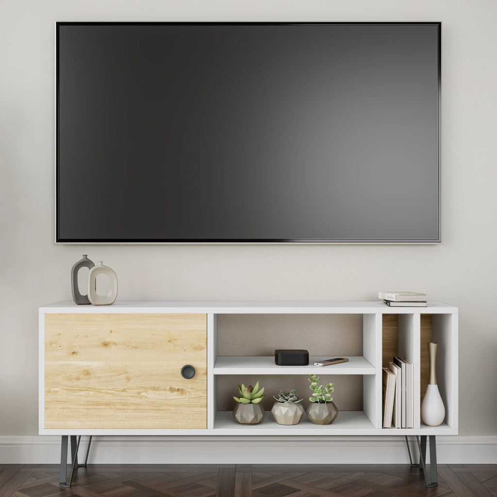White Oak 2 Tier TV Stand with Doors T62001
