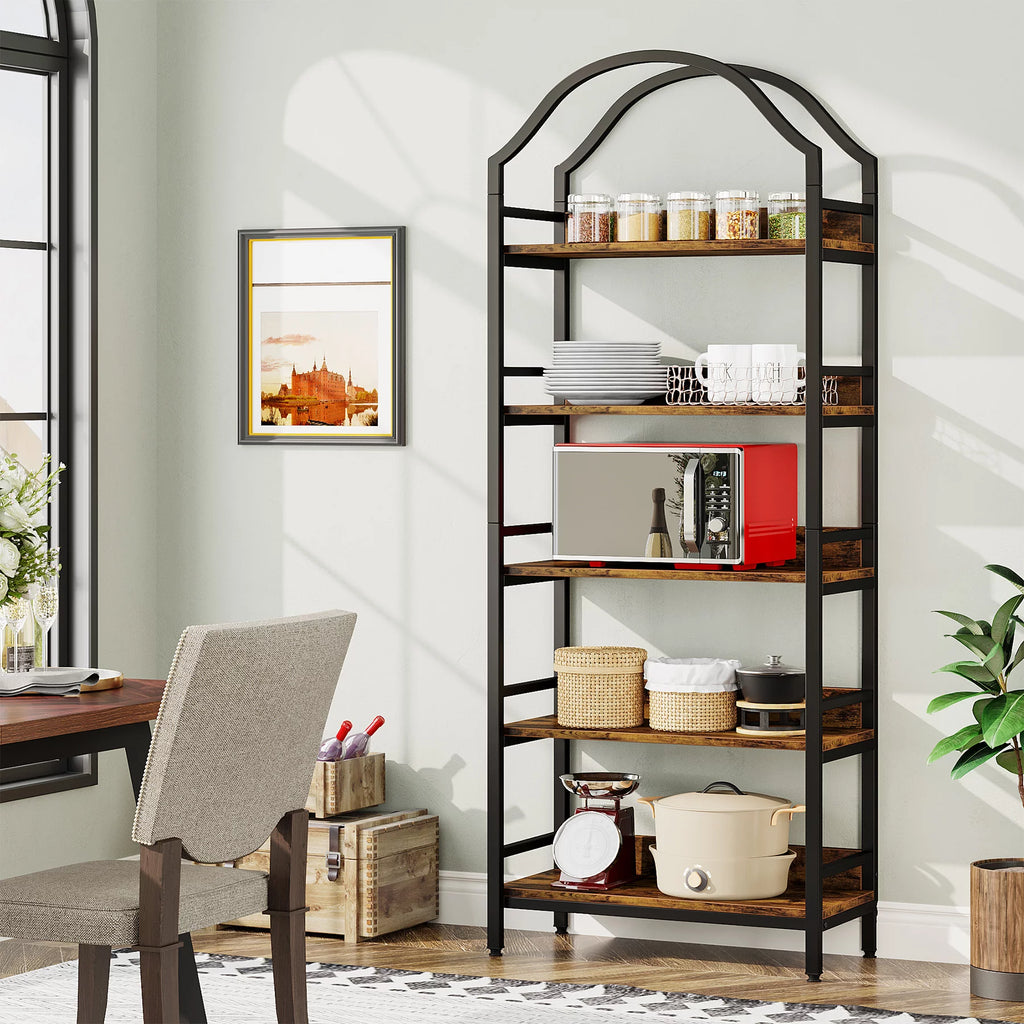 73 Inches 5-tier Arched Bookshelf with 4 Hooks V720
