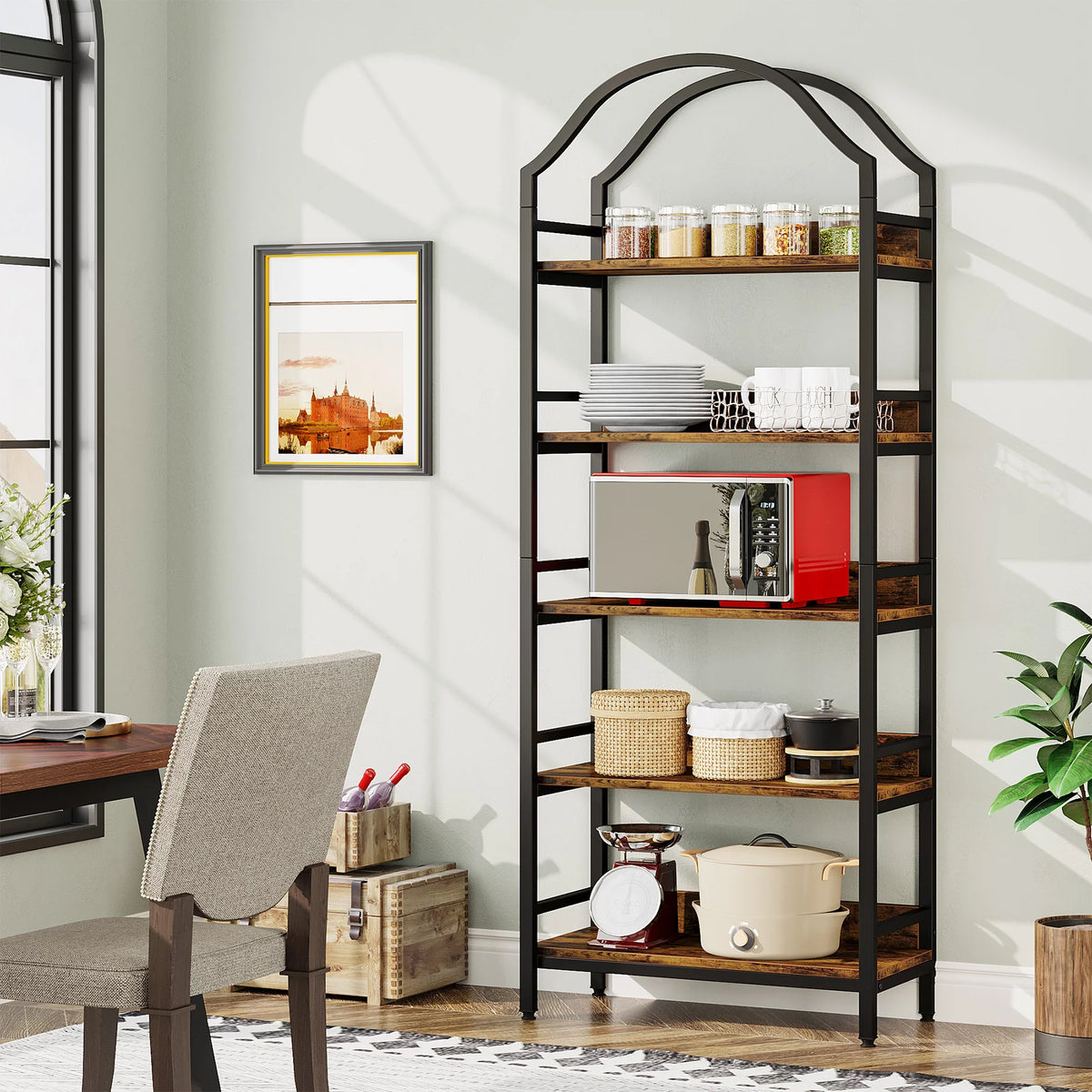 73 Inches 5-tier Arched Bookshelf with 4 Hooks V720