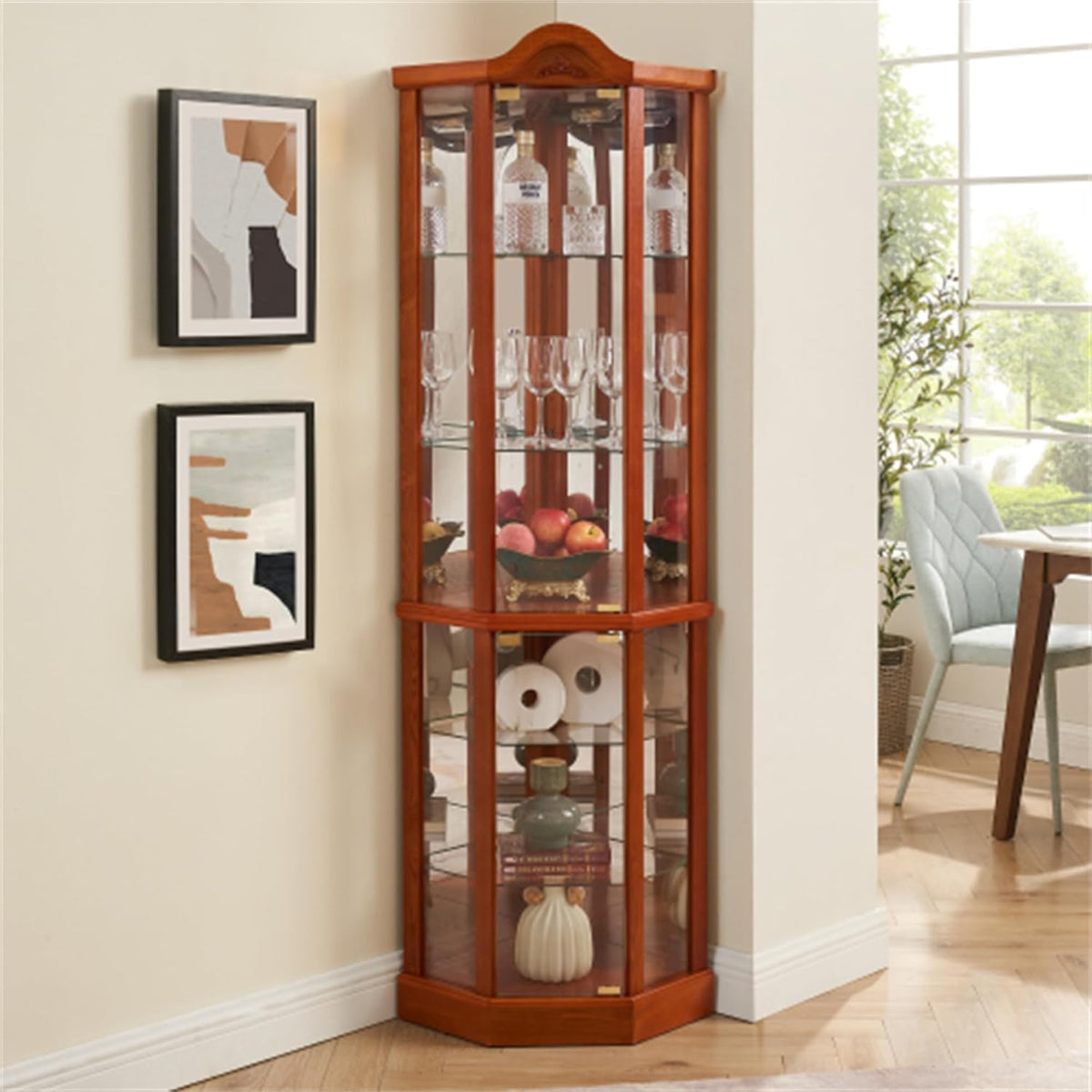 Curio Glass Corner Cabinet with Lights R3250