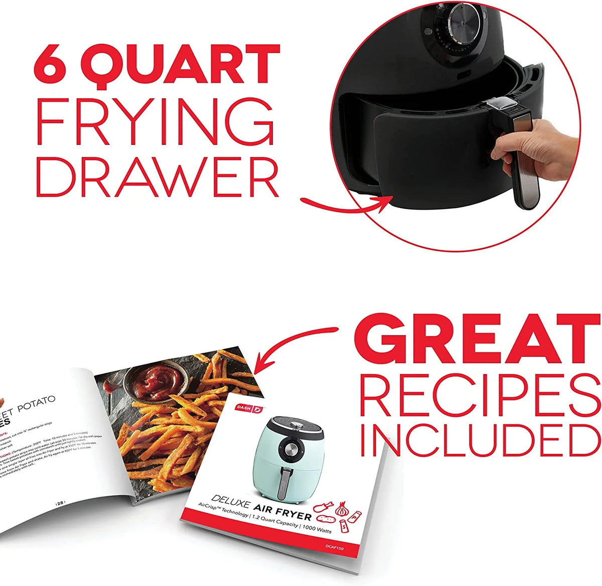 Deluxe Electric Air Fryer Oven Cooker, 6 Quart, Aqua & Mini Rice Cooker Steamer with Removable Nonstick Pot, Aqua Y754786