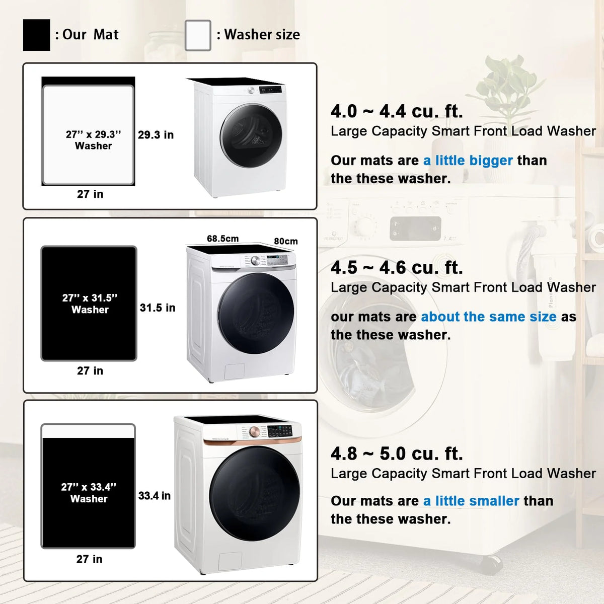 Black 27" x 31.5" Washer or Dryer Top Mat Cover O4907