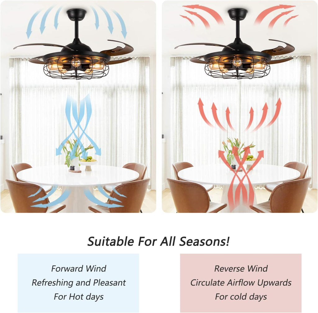 Black Reverse Ceiling Fan with Remote H340
