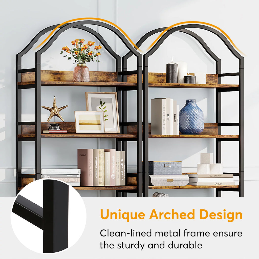 73 Inches 5-tier Arched Bookshelf with 4 Hooks V720