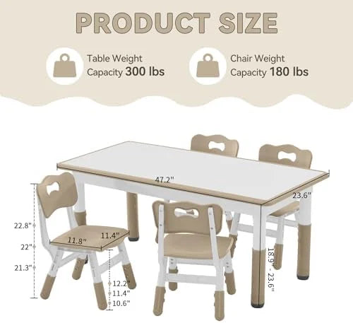 Height Adjustable Plastic Children Study Table and Chairs Set with 4 Seats L747