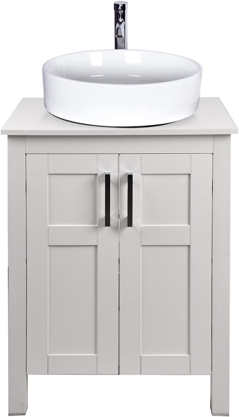 White 24 Inches Bathroom Vanity with 2 Doors Tempered Glass Sink Top B8517