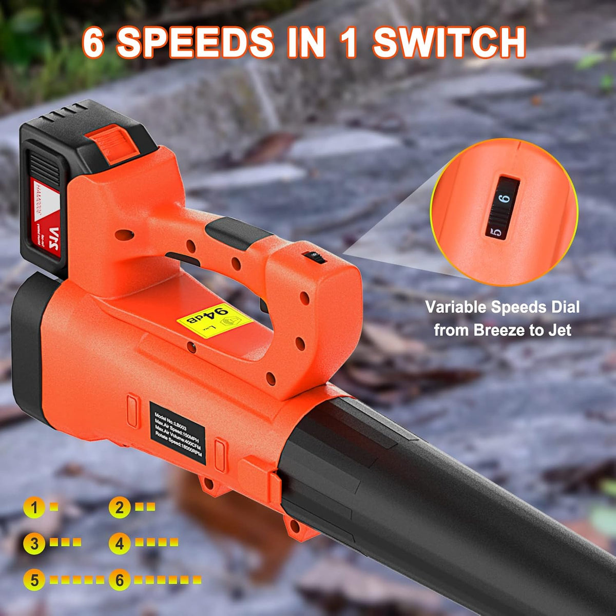 Cordless Electric Leaf Blower with Battery and Charger, 460CFM 170MPH 6 Speeds 21V 3.0AH X853374