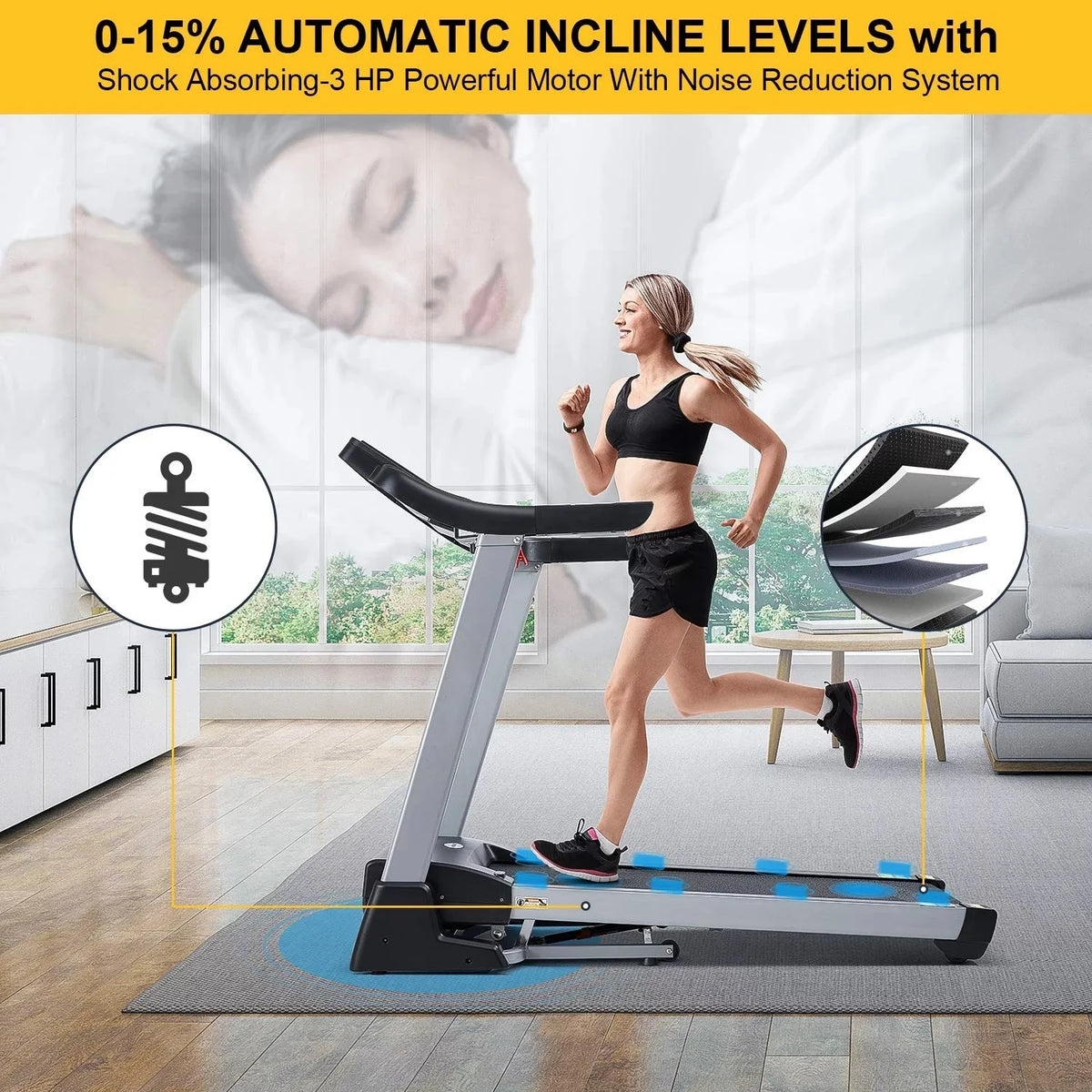 3HP Folding Treadmill with Auto Incline E27326