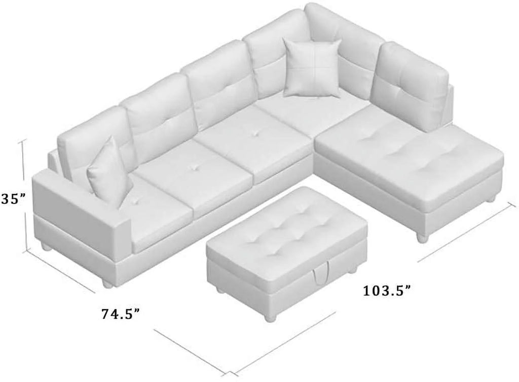 103.5" Wide Corner Microfiber Sectional Sofa with Storage Ottoman N22911