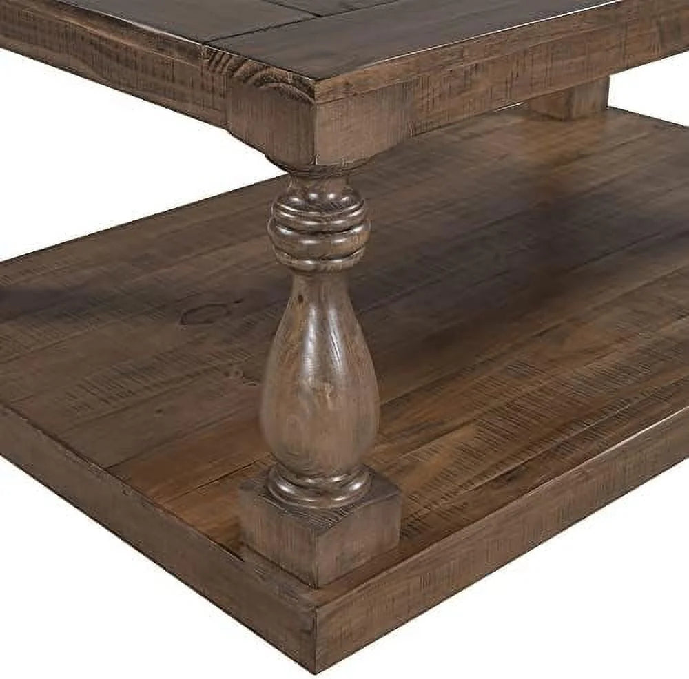 Yellow Brown Solid Pine Wood Coffee Table with Storage Shelf K123