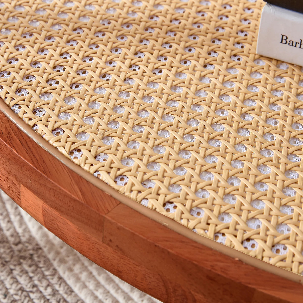 Solid Wood Coffee Table with Glass Top and PE Rattan C446936