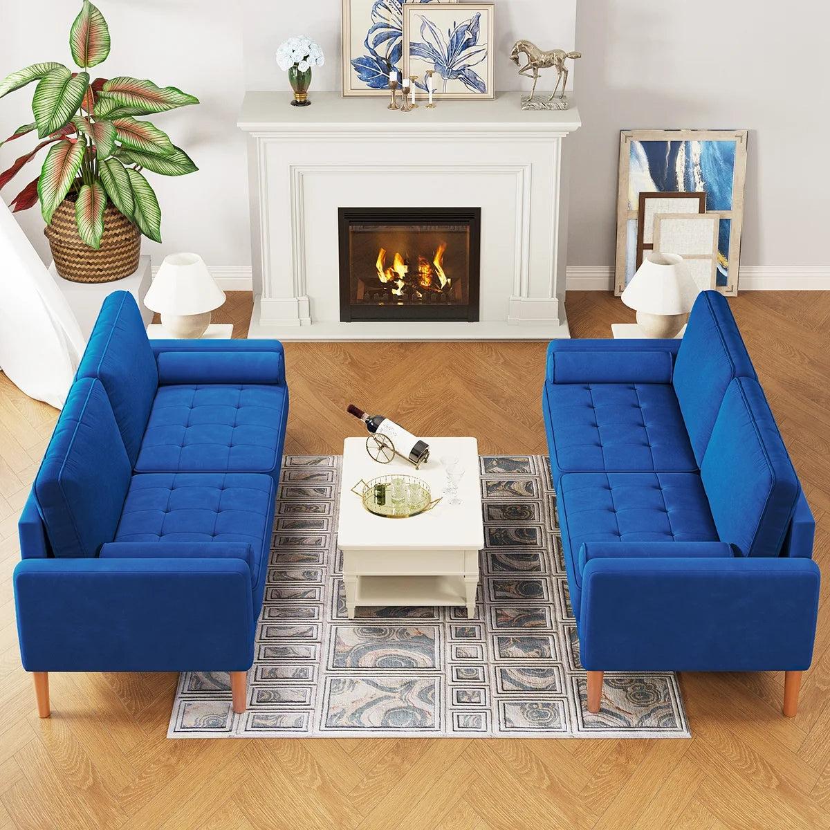 Blue L Shaped Sofa Couch 2 Seater Loveseat C430717