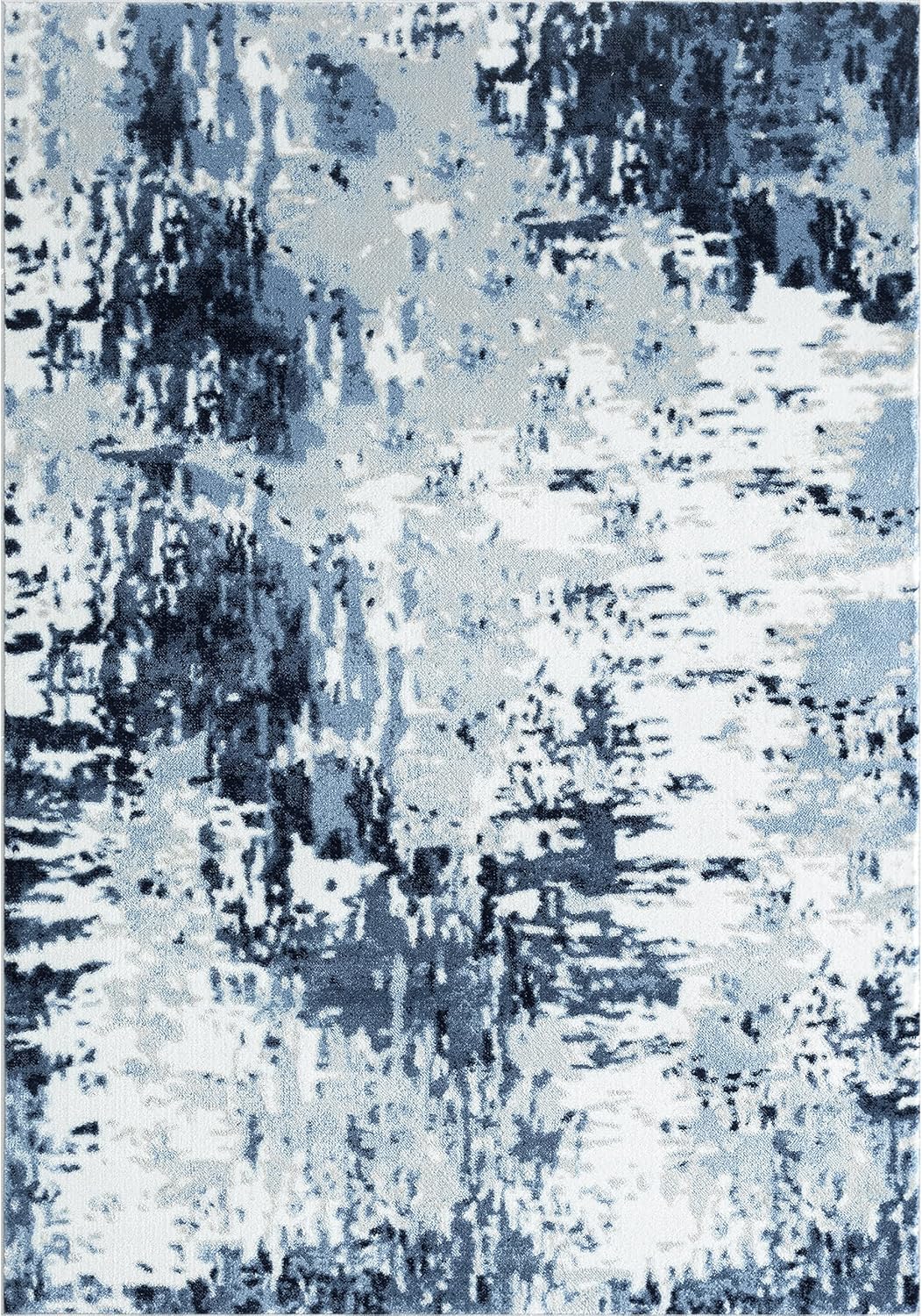 Blue White Grey Contemporary 5' 3" x 7' 6" Non-Shed Area Rug N576820