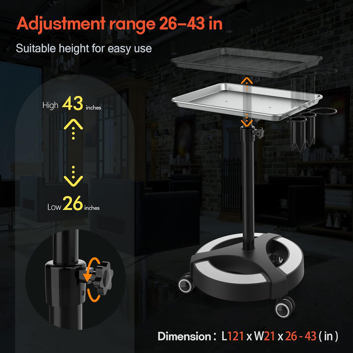 Adjustable Height Aluminum Salon Tray Cart with Accessory Caddy B137