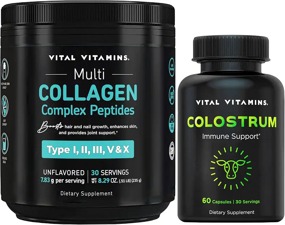 Multi Collagen Peptides Powder + Colostrum Capsules with Vitamin C, Zinc F8423