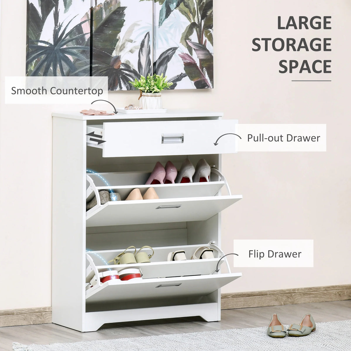 White 3-Drawer Shoe Cabinet with 2 Flip Doors T768798