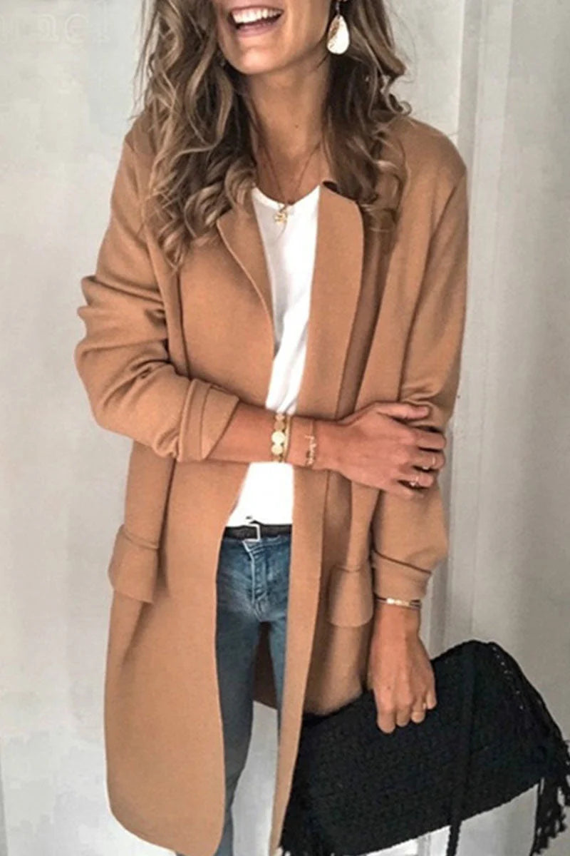 Casual Solid Turn-back Collar Outerwear W813106