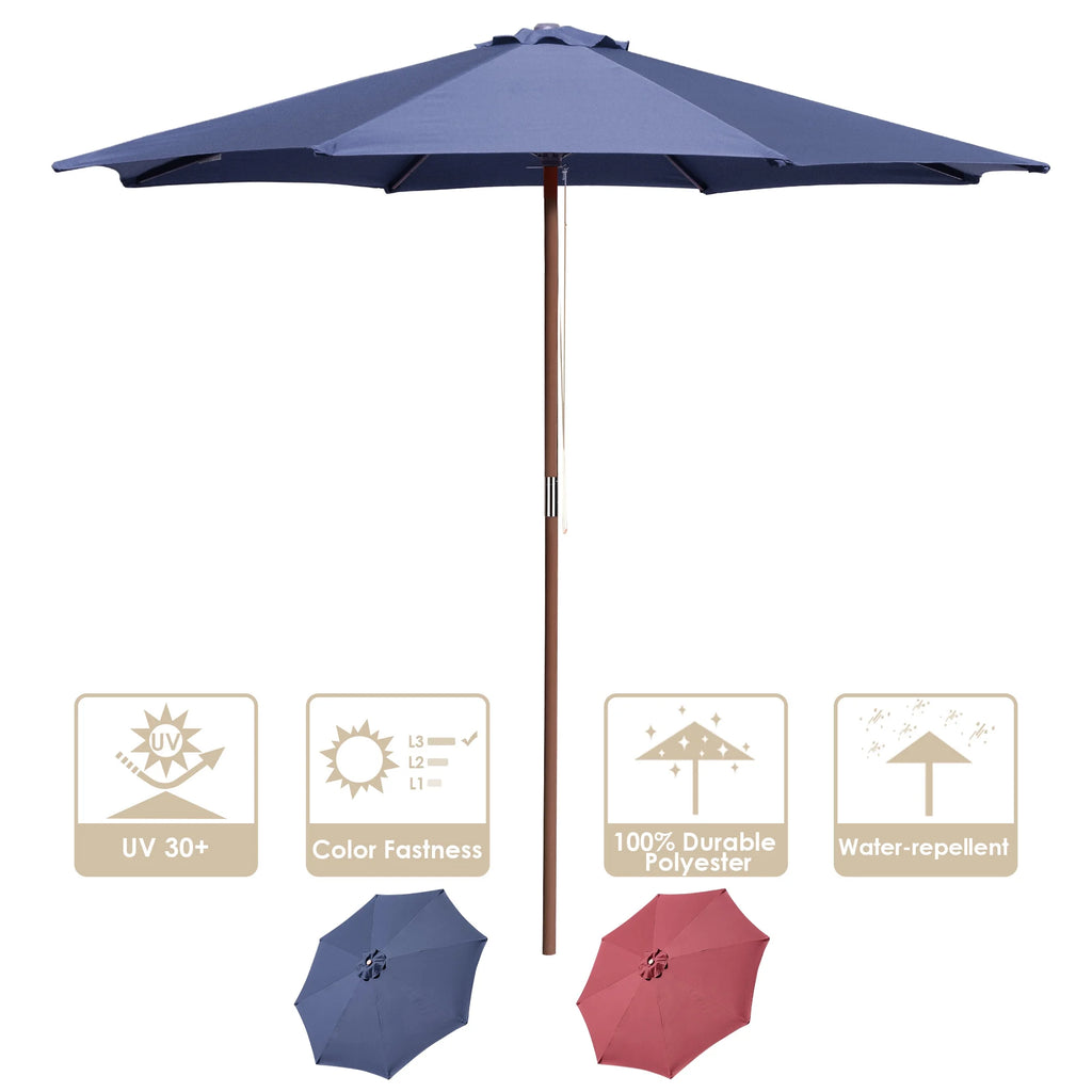 9ft Wooden Pole Patio Umbrella 8 Ribs U859019