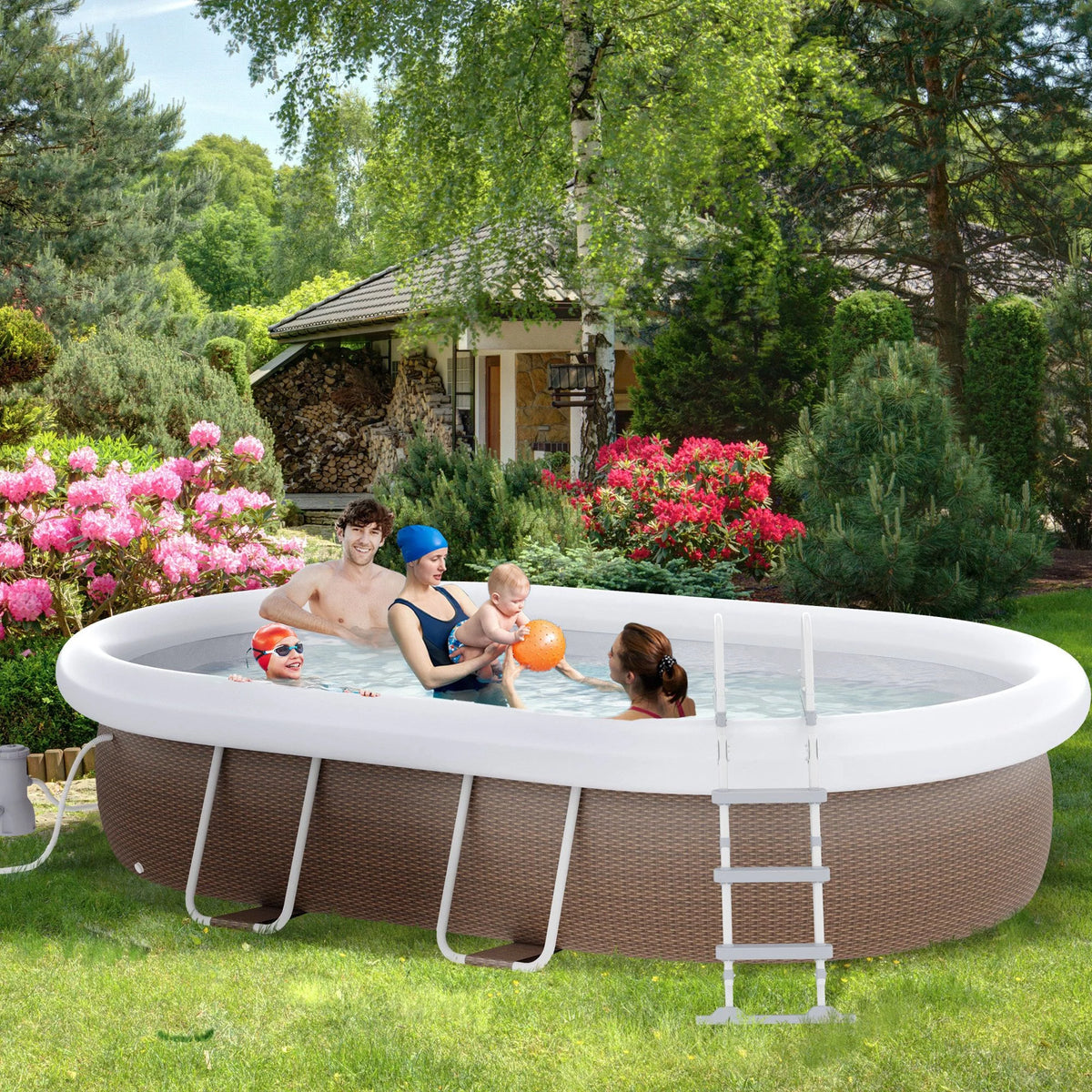 Brown Semi-Inflatable Frame Swimming Pool B8357