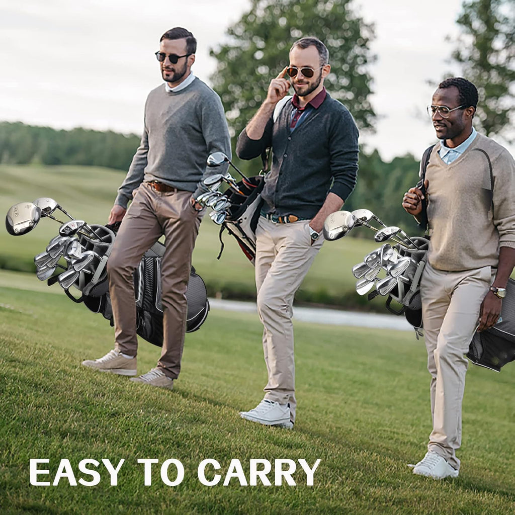 Golf Cart Bag with 14 Way Divider Top, 8 Pockets, Cooler Pouch, Rain Hood, Dust Cover, Detachable Single Strap Y47814